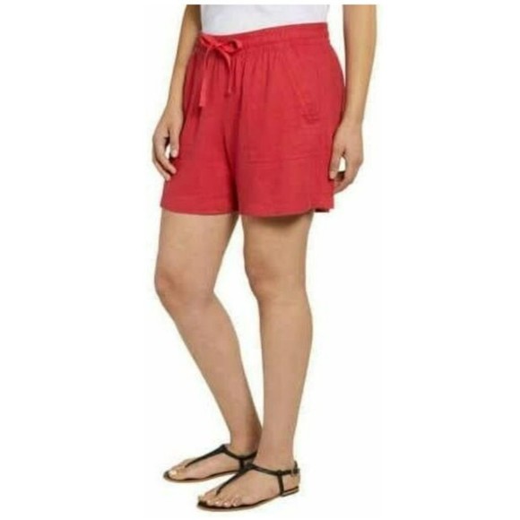 Nautica Women's Linen Blend Pull-On Short Plus Size XXL Pockets Rose Coral NEW - Picture 2 of 3